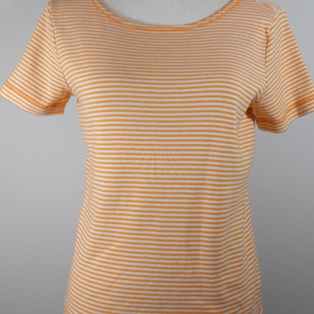Liz Claiborne Striped Tee Shirt Orange & White Size Small - Picture 2 of 2